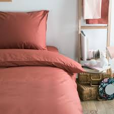 Parure de lit 160x200 coton. Parure De Lit En Coton Bio Couleur Terracotta 140x200 60x60