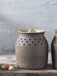 Salt pig, handmade pottery, 5 colors! Big Ceramic Garlic Keeper Grayish Jar With White Lid Large Etsy Rustic Pottery Ceramics Pottery