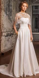 Elegant Satin Strapless Neckline A Line Wedding Dress With Detachable Shawl Pockets Wedding Dresses Strapless Bridal Dresses Trendy Wedding Dresses