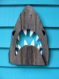 Upcycled Shark Made Of Recycled Wood Jaws Great White Etsy Shark Decor Wooden Shark Recycled Wood