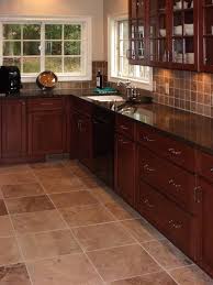 I Like The Tile Cherry Cabinets Kitchen Travertine Kitchen Floors Kitchen Floor Tile