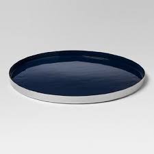 Could be used as food, tea, drinks serving tray. Round Black White Enamel Extra Large Tray