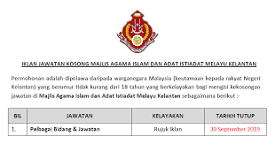 Berikut adalah maklumat bagi setiap jawatan yang ditawarkan. Jawatan Kosong Majlis Agama Islam Dan Adat Istiadat Melayu Kelantan Maik Jawatan Kosong Kerajaan Swasta Terkini Malaysia 2021 2022