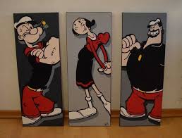 Popeye Olive Oyl Bluto The Brutus Pop Art Hand Painted Acrylic Canvas Popeye And Olive Funny Paintings Pop Art Canvas