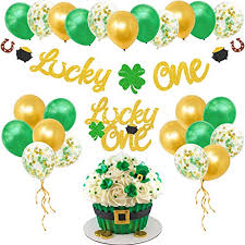 Patrick's day headband with orange hair braid and bow for costume fancy dress party irish day themed ireland party supplies 4.3 out of 5 stars 61 £8.59 £ 8. Lucky One Cake Topper And Banner Glitter Party Decorations With Balloons Kit For St Patrick S Day Lucky Irish 1st Birthday Party Wantitall