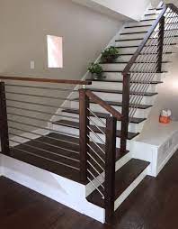 Modern Stair Railing Contemporary Wood And Stainless Round Bar Railing Home Stairs Design Modern Stair Railing Modern Stairs