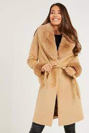 Black and camel is one of my favorite color combinations for fall. Camel Faux Fur Trim Coat From Quiz On 21 Buttons