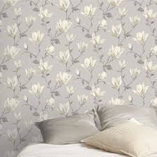 Goodhome Leuzea Grey Floral Wallpaper Grey Floral Wallpaper Goodhome B Q Wallpaper
