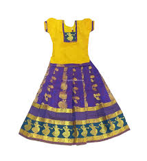 Kids Musical Pattu Pavadai Violet And Yellow Kids Blouse Designs Frocks For Babies Kids Frocks