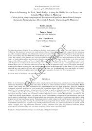 Post ini memceritakan 10 bandar di dunia yang mempunyai kos hidup paling mahal. Pdf Factors Influencing The Basic Needs Budget Among The Middle Income Earners In Selected Major Cities In Malaysia