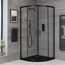 Using slate for a shower is probably not the best material to use, because of of the after thoroughly cleaning your slate shower, sealing slate tile is a very good idea to protect from any potential staining. Milano Nero Black 900mm Quadrant Shower Enclosure With Slate Tray Choice Of Tray Finish