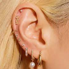Double Diamond Piercing Earring Stone And Strand