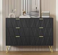 UEV Commode Armoire à 6 tiroirs Meuble de rangement pour chambre d'enfant  et adulte 100 x 34 x 73 cm Buffet pour salon, style scandinave élégant Noir  ...