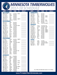 Minnesota Timberwolves Nba Regular Season Printable Schedule 2017 18 Basketball Schedule Thunder Nba Basketball Bracket