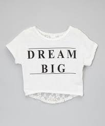Black And White Crop Top For Girls White Dream Big Lace Back Crop Top Girls Zulily Belly Shirts Girls Crop Tops Crop Tops For Kids