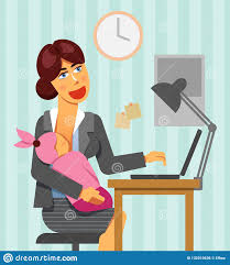 A Working Mother Feeding A Kid In The Office On The Workplace ...