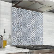 Fond De Hotte Pret A Coller Imitation Carreaux De Ciment Verre Alu Credence Cuisine Deco