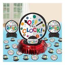 Base office decorations and party game ideas around personal details that show effort and attention. Happy Retirement Table Decorating Kit Off The Clock Party Decoration 281552 For Sale Online Ebay