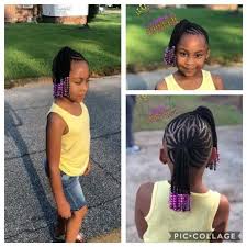 Kids hairstyle can be of different types such as pony, side, braids, bun, loose, tight, high, unbraided, updo, wavy, plaits, natural, messy, low, open hair, pigtails, bob, straight, curl, etc. Two Braided Ponytails Hairstyles Hairstyles Videos Black Kids Hairstyles Kid Braid Styles Braids For Kids