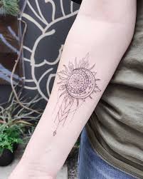 Astronaut and alien girlfriend sitting on mars watching shooting star together, design for design element and coloring book page.v. Crystal S First Tattoo Combined With Sun Moon And