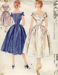 1950s Off Shoulder Full Skirt Cocktail Dress Short Wedding Dress Fashion Illustration Vintage Vintage Dress Patterns Vintage Outfits