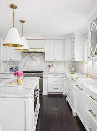 More images for white and gold kitchen countertops » White And Gold Kitchen With Polished Marble Slab Backsplash Transitional Kitchen