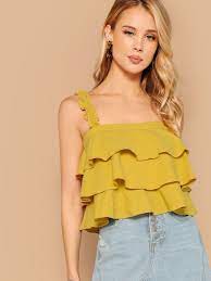 Straight Neck Tiered Layered Ruffle Strap Tank Top Striped Tank Top Outfit Tiered Top Outfit Tank Top Outfits
