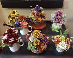 Pinecone Flower Arrangements By Cat Pine Cone Art Flower Crafts Pine Cone Crafts