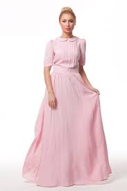 Light Pink Maxi Dress Cotton Short Sleeve Peter Pan Collar Super Long Dress With Pockets Maxi Dress Cotton Maxi Dress Pink Maxi Dress