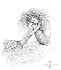 Black And White Mermaid Drawing Tranquil Mermaid Open Edition Art Print 8x10 Inch Ready To Frame Print Printed Mermaid Art Mermaid Drawings Art