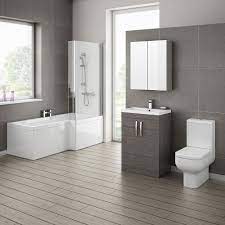 There are endless options for finishes when it comes to your bathroom vanity unit. Brooklyn Grey Avola Bathroom Suite With L Shaped Bath Online Now