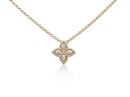 Roberto Coin 18k Rose White Gold Princess Flower Small Diamond Necklace Featuri Heart Pendant Diamond Diamond Circle Necklace Diamond Heart Pendant Necklace