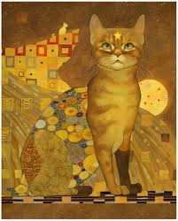 Amazon｜グスタフクリムト猫キャンバス絵画黄色のレトロな動物のポスターとリビングルームの家の装飾のためのプリント壁アート画像40x60cm（16x24in）内枠アートパネル木枠絵の完成品｜ウォールステッカー  オンライン通販