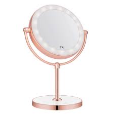 Vanity Mirror With Led Lights Natural Lighted Cosmetic Mirror With 7x Magnification 360 Degree Swivel Rose Gold
