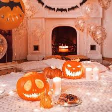 Crypt gateway decorated with pumpkins, skulls, lanterns and spiderweb. 35 Amazing Bedroom Decoration Ideas With Halloween Theme Fall Halloween Decor Halloween Bedroom Decor Halloween Bedroom