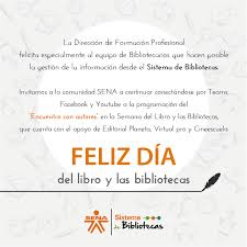 La biblioteca sena es un recurso que se encuentra a disposición de los estudiantes para su uso ya sea realizando consultas en la biblioteca física, accediendo a la biblioteca sena virtual o solicitando préstamos. Biblioteca Sena Salud Bogota On Twitter Feliz Dia Del Libro El Idioma Los Bibliotecologos Bibliotecarios Y Las Bibliotecas 23deabril Diadellibro Diadelidioma Diadelasbibliotecas Diadelbibliotecologo Yosoysena Bibliotecasena