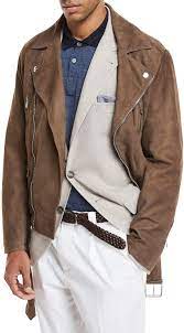 Brunello Cucinelli Suede Asymmetric Moto Jacket In 2021 Polo Outfit Mens Outfits Suede Moto Jacket