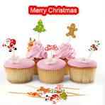 FEPITO 60 Pieces Christmas Cupcake Toppers Picks Merry Christmas Toothpick  Flags for Cake Decorations Party Holiday Supplies