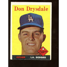 Each card front features either action poses or bust portraits with a solid color background. 1958 Topps Baseball Card Low 25 Don Drysdale 2nd Card Ex Oc