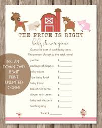 The Price Is Right Baby Shower Game Farm Animals Theme Farm Baby Shower Farm Baby Shower Theme Baby Shower Candy