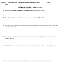 Work sheet on introduction to inverta brate : Sol Lesson Awesome Invertebrate