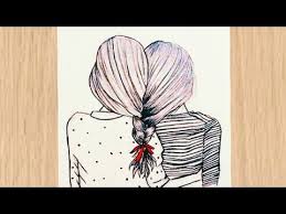 how to draw best friends bff drawing tutorialرسم بنات صديقات رسومات سهلة وجميلة رسم اختين بالرصاص youtube sketches drawings art