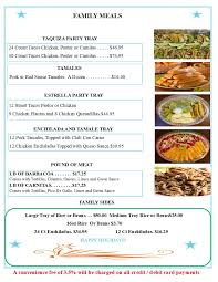 Menu Taqueria La Estrella Chicken Flautas Street Tacos Chicken Quesadillas