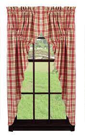Plaid Prairie Curtain Sangria Red Cream Green Gathered Market Street Ihf Country Marketstreet Country Braided Rugs Red Curtains Red Sangria