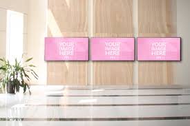 Simple edit with the smart layer. 3 Tv Screens In An Office Hall Mockup Mediamodifier