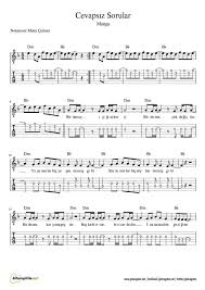 Cevapsiz Sorular Gitar Nota Tab Gitaregitim Net 2020 Ucretsiz Notalar Notalara Dokulmus Muzik Gitar