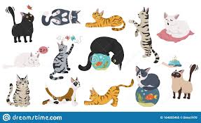 Illustration About Cartoon Cat Characters Collection Different Cat S Poses Yoga And Emotions Set Flat Color S Cat Character Character Collection Cartoon Cat