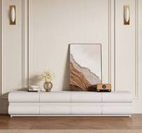 Humply 78.7" Modern Warm White Leather Long TV Stand with 8 Drawers Media Console