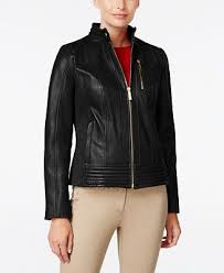 Michael Michael Kors Petite Leather Bomber Jacket Coats Women Macy S Ribbed Leather Jacket Leather Jackets Women Coats For Women