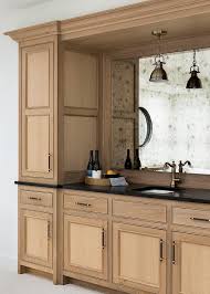 brushed oak wet bar cabinets with black